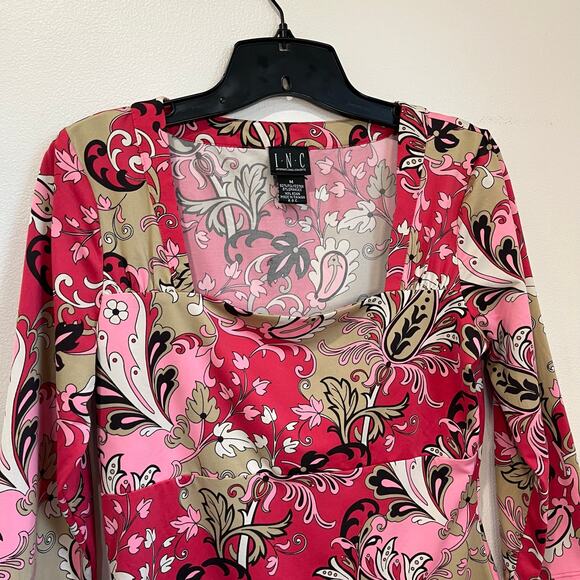 INC International Concepts Paisley Print Y2K Stretch Top Scoop Neck Pink M - Picture 6 of 6